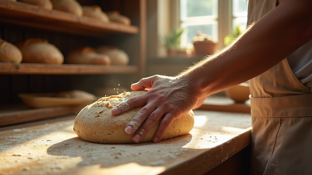 Boulanger à son travail de pétrissage