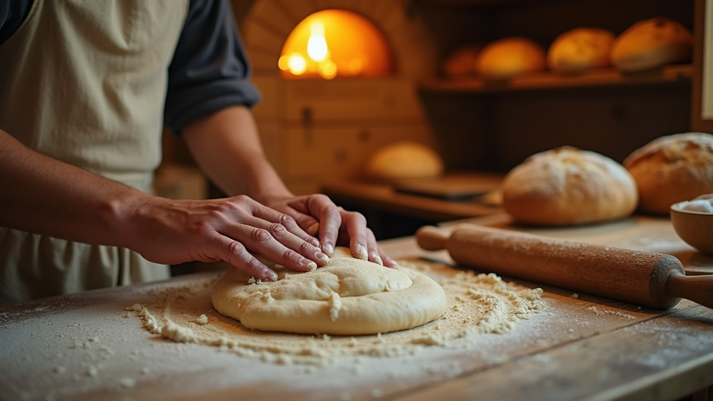 Boulanger travaillant dans son laboratoire artisanal