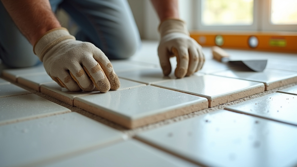 Apprentis carreleurs en formation pratique