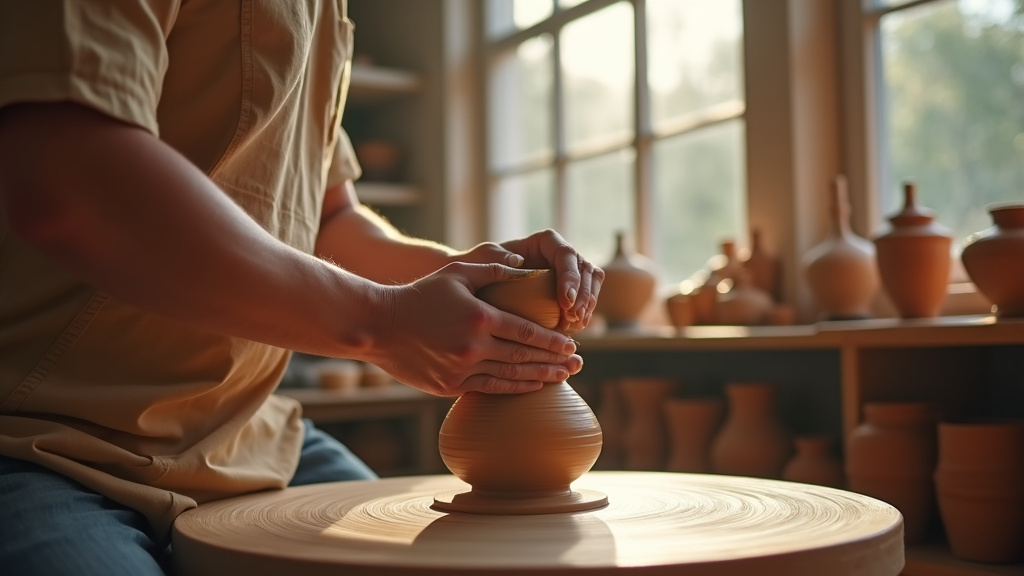 Céramiste façonnant des bols en argile sur un tour de potier