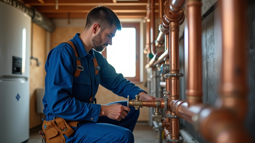 Chauffagiste effectuant un diagnostic sur un système de chauffage complexe