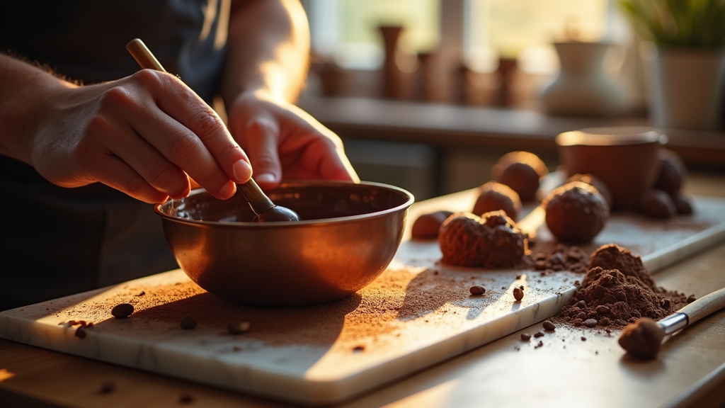 Chocolatier artisan au travail dans son atelier