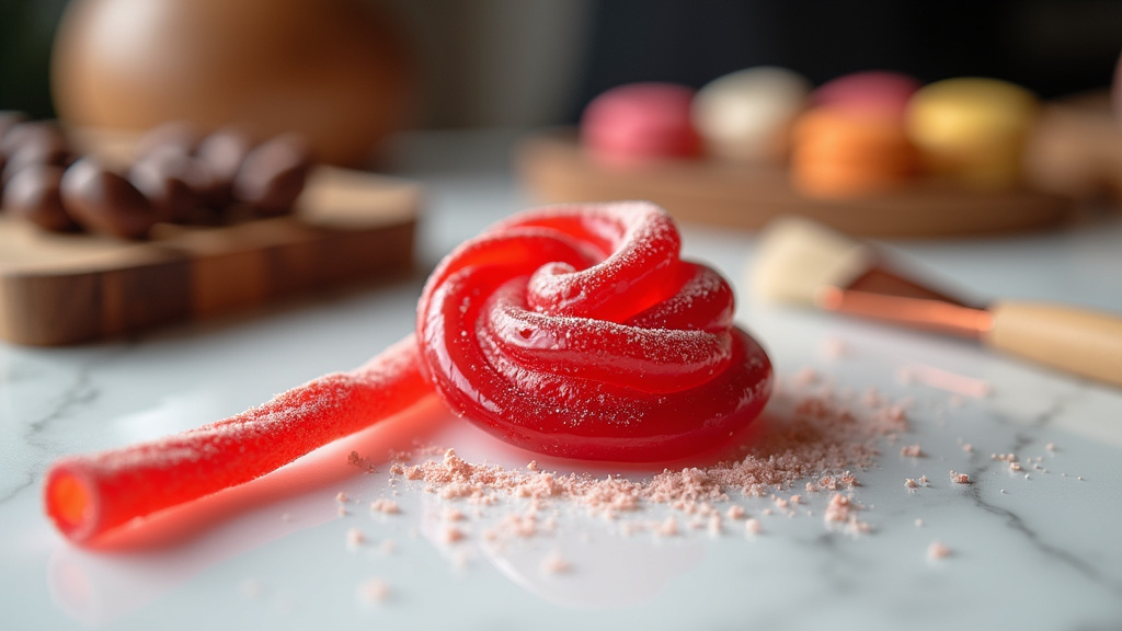 Atelier de confiseur avec ustensiles professionnels et ingrédients colorés