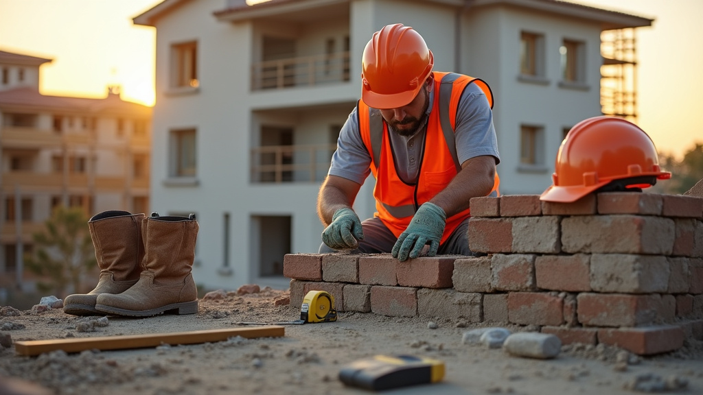 Maçon lisant des plans techniques sur un chantier
