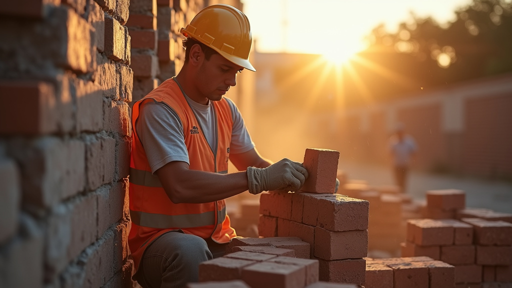 Maçon expérimenté travaillant sur un chantier avec du matériel professionnel