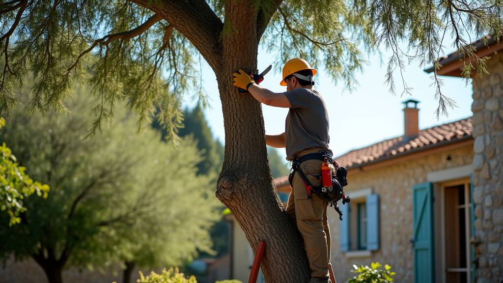 Professionnel vérifiant un arbre avant intervention