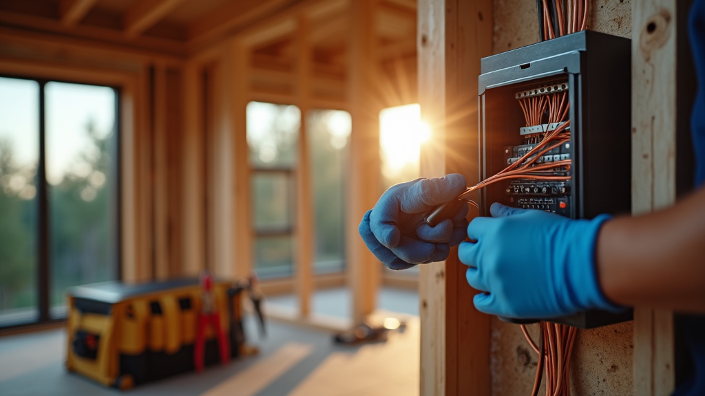 Électricien travaillant sur un tableau électrique dans une installation moderne