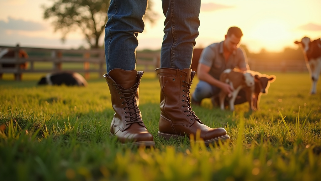 Éleveur travaillant dans une ferme avec des bovins dans un environnement rural