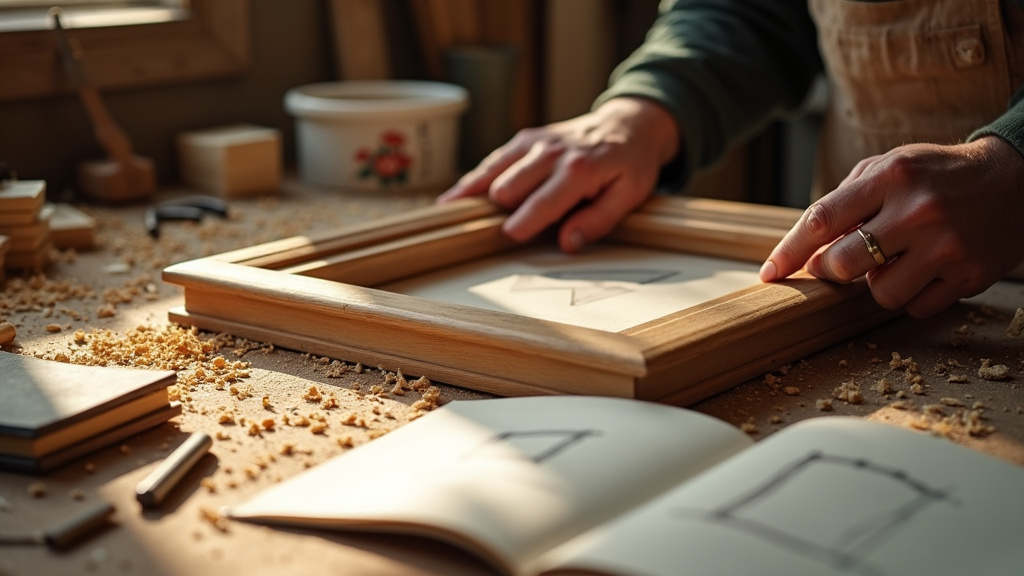 Encadreur travaillant dans son atelier sur une œuvre d'art