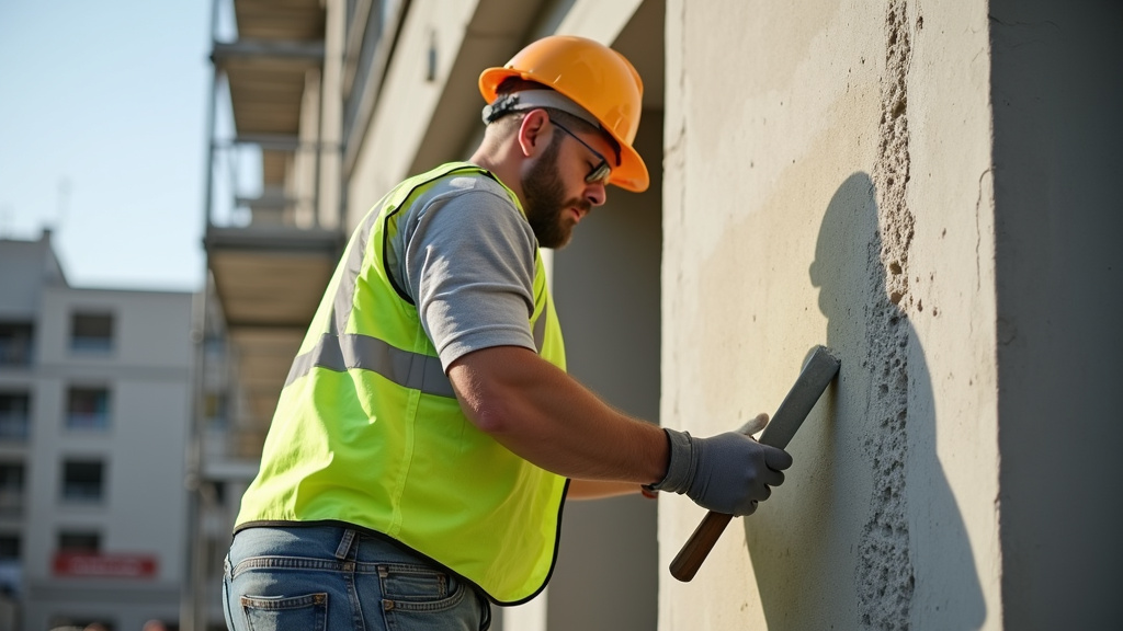 Façadier au travail sur un échafaudage
