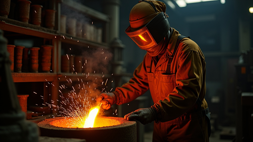 Fondeur travaillant dans une fonderie industrielle en 2026