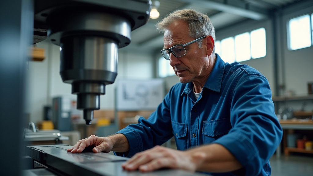 Atelier industriel avec machines CNC et pièces métalliques