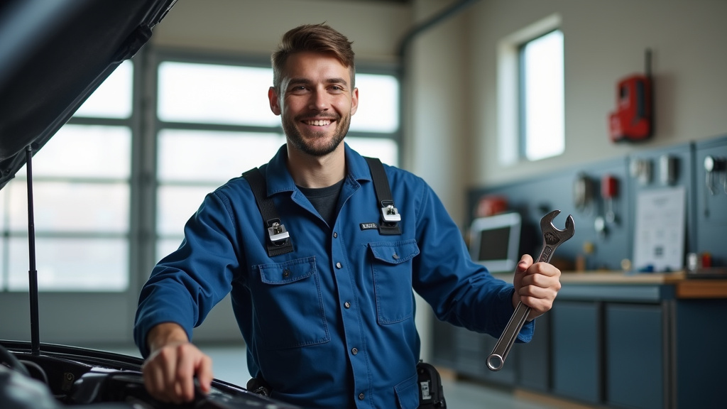 Garagiste travaillant sur un véhicule dans un atelier moderne