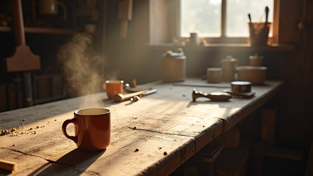 Atelier de rénovation avec outils et matériaux bruts