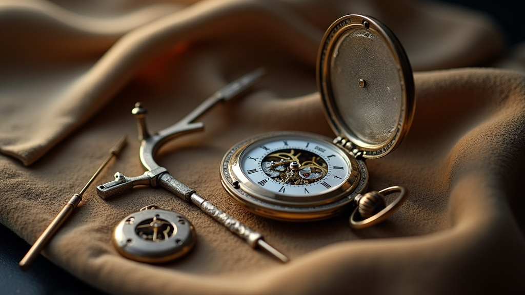 Atelier d'horloger avec outils de précision et montres anciennes