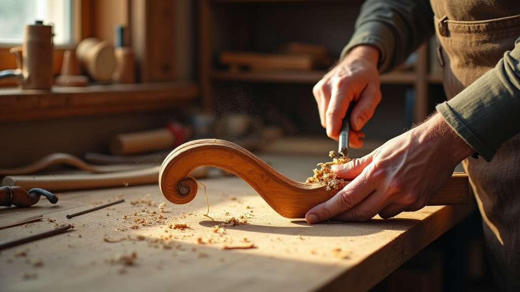 Collection d'instruments anciens dans un atelier de luthier
