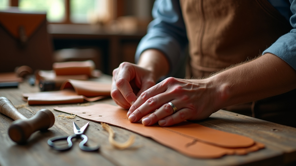 Outils traditionnels du maroquinier dans un atelier