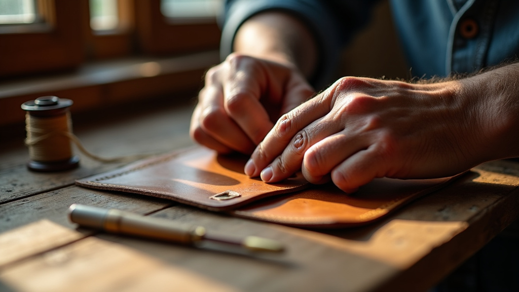 Maroquinier concentré sur son travail de précision
