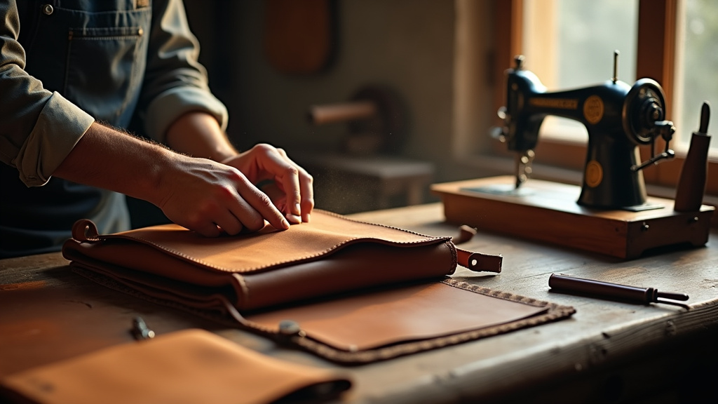 Maroquinier travaillant le cuir dans un atelier artisanal