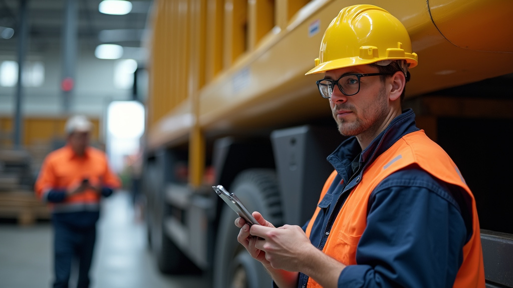 Atelier de mécanicien poids lourds avec camions modernes