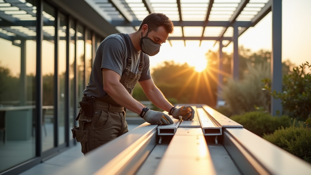 Menuisier aluminium posant une baie vitrée sur un chantier