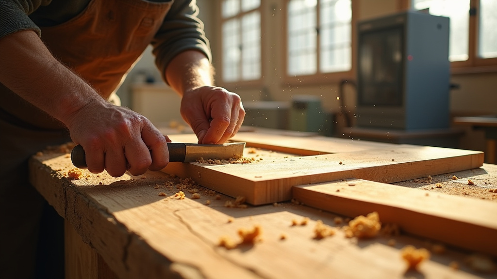 Menuisier utilisant à la fois des outils traditionnels et modernes