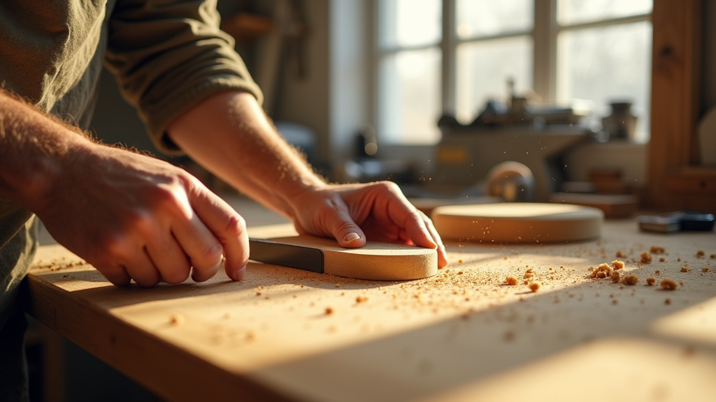 Menuisier travaillant sur un établi avec des outils de précision