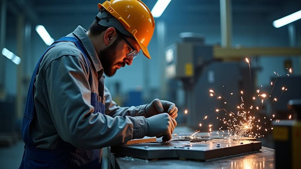 Technicien façonnant un moule en sable pour la coulée de métal