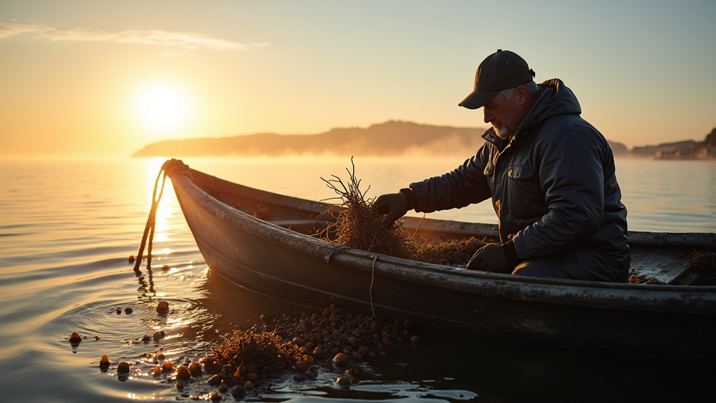 Mytiliculteur triant les moules après la récolte