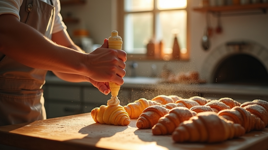 Pâtissier professionnel au travail dans une cuisine artisanale
