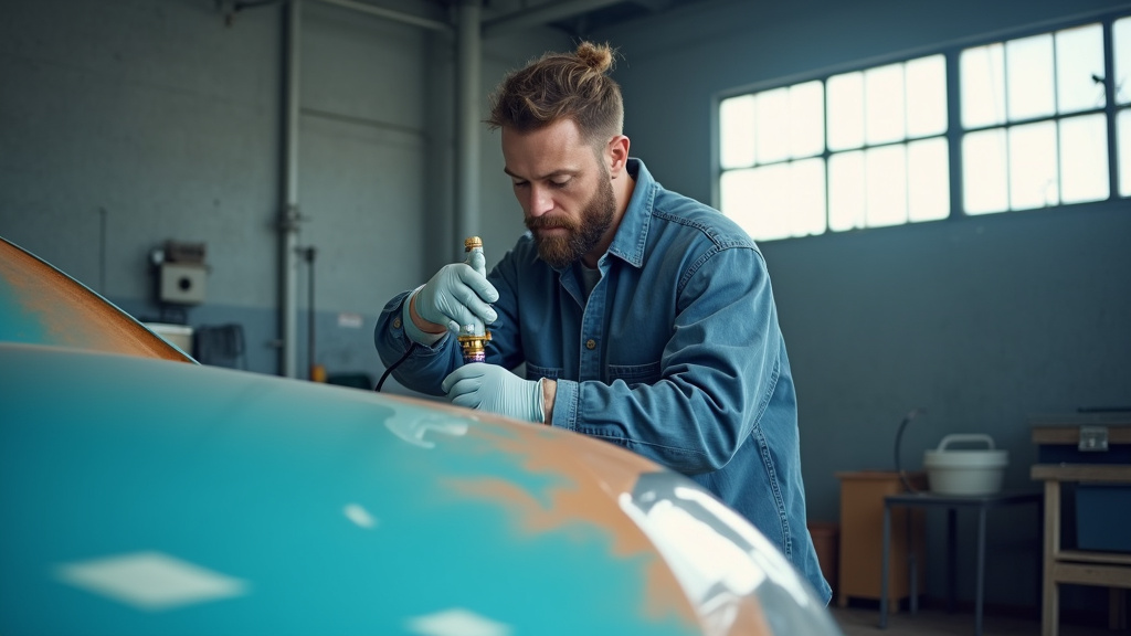 Étudiant en formation de peinture automobile avec pistolet de pulvérisation