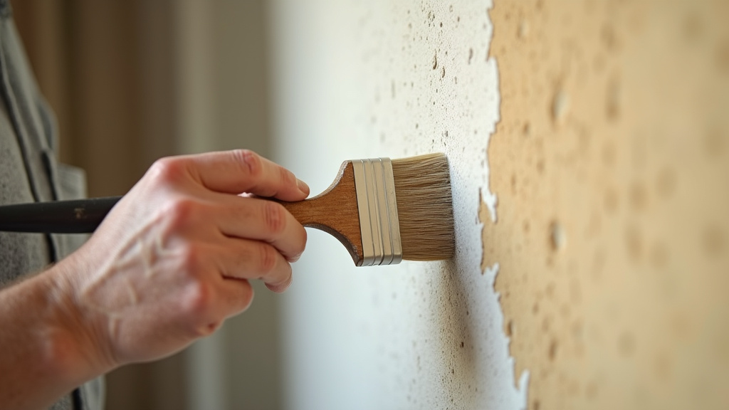 Peintre en bâtiment travaillant sur un chantier avec pinceau et rouleau
