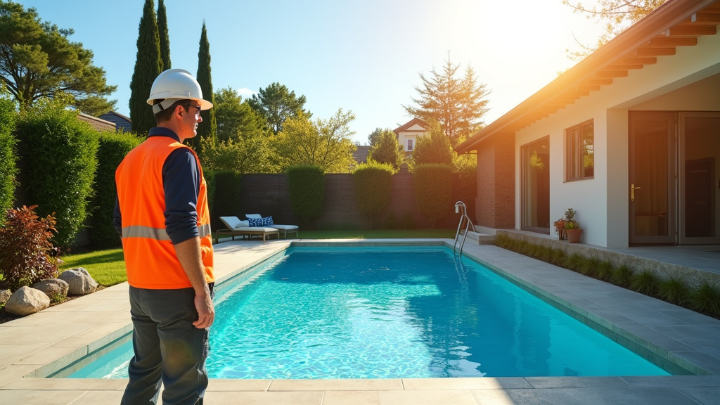 Technicien pisciniste en train d'installer un système de filtration