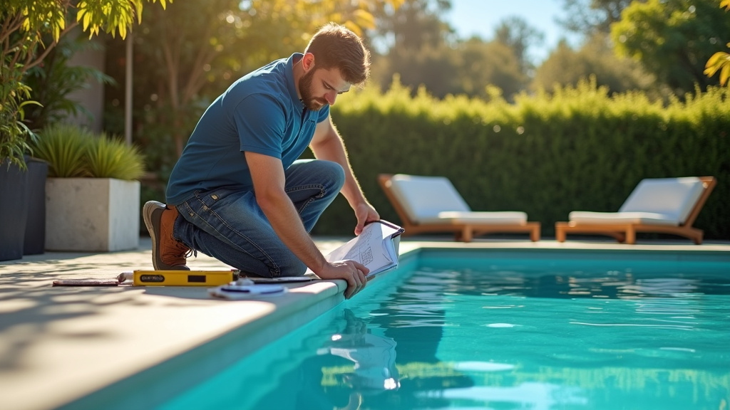 Pisciniste au travail sur un chantier d'installation de piscine