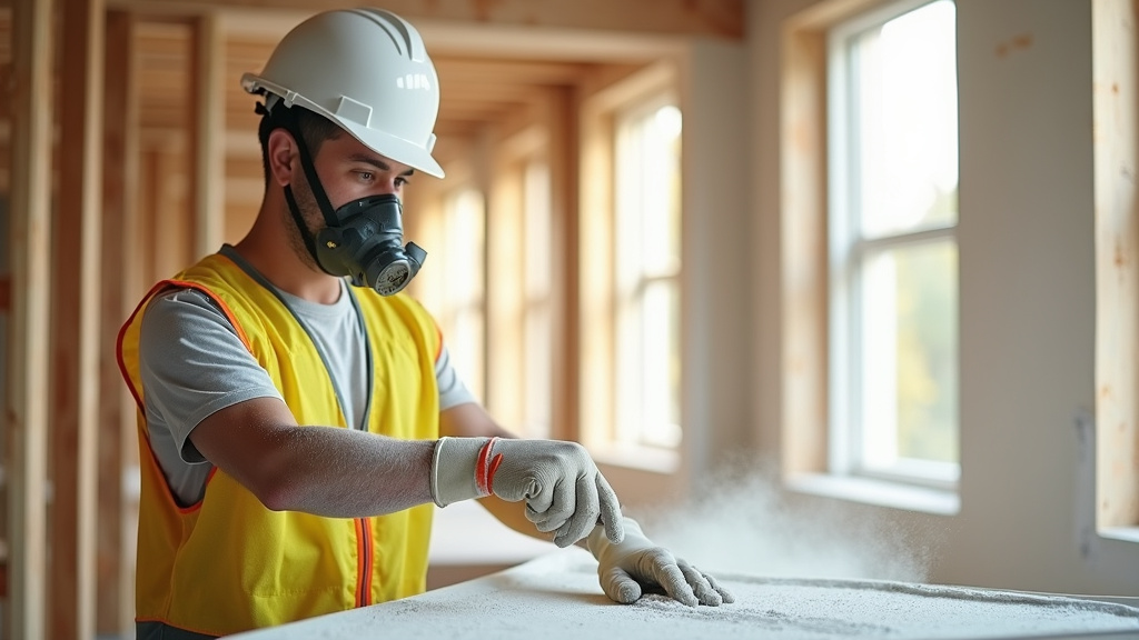 Plaquiste posant des plaques de plâtre sur une cloison