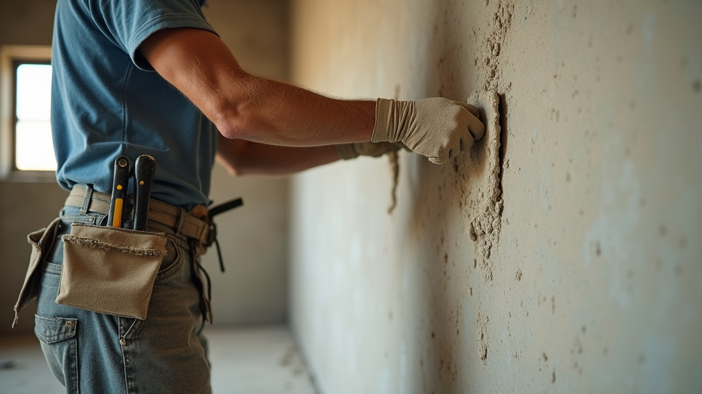 Plâtrier au travail dans une pièce en cours de finition