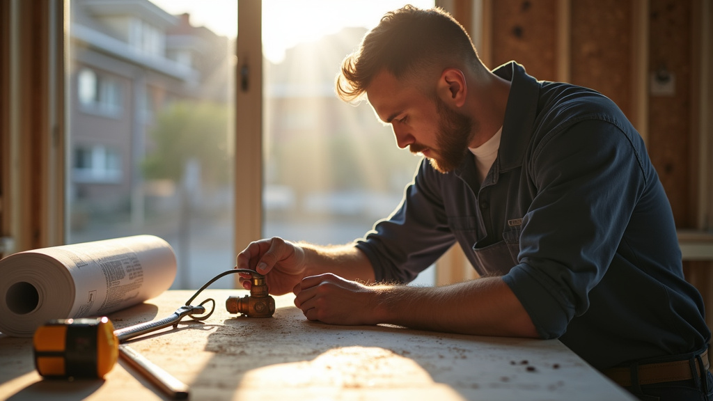 Jeune apprenti plombier recevant des instructions sur un chantier