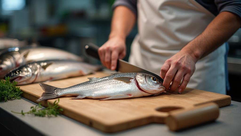 Étudiants en formation de poissonnier en cours pratique