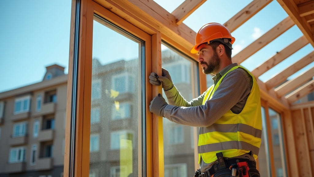 Poseur de fenêtres au travail sur un chantier de rénovation