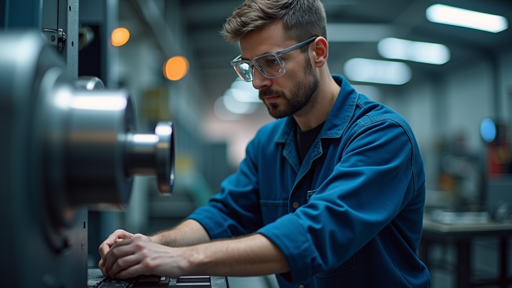 Atelier moderne avec tourneurs travaillant sur des machines CNC