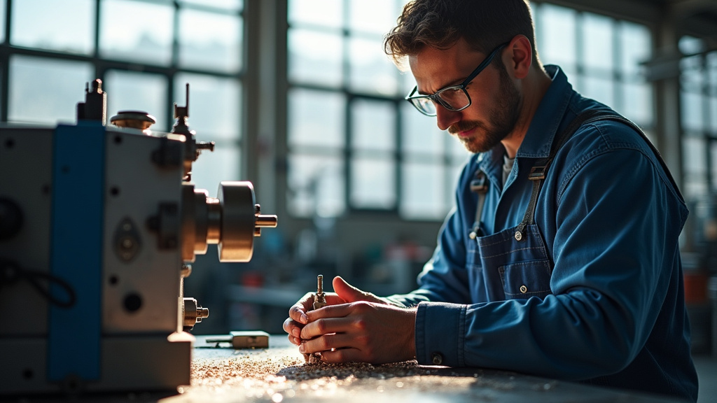 Bureau technique avec ingénieurs et tourneurs collaborant sur des projets industriels