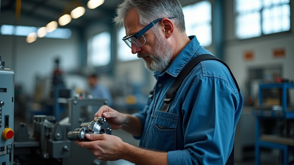 Tourneur travaillant sur une machine CNC dans un atelier industriel moderne