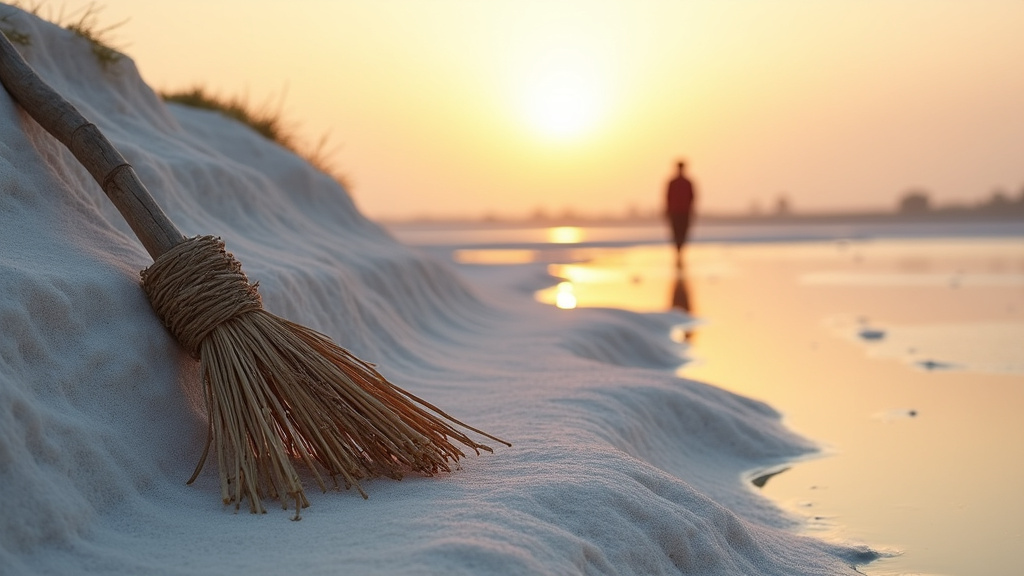 Saunier récoltant du sel dans les marais salants