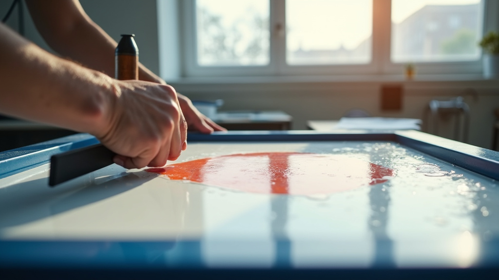 Technicien sérigraphe vérifiant un écran d'impression