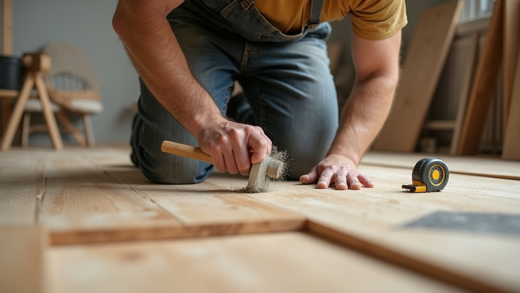 Solier-moquettiste au travail avec des outils professionnels