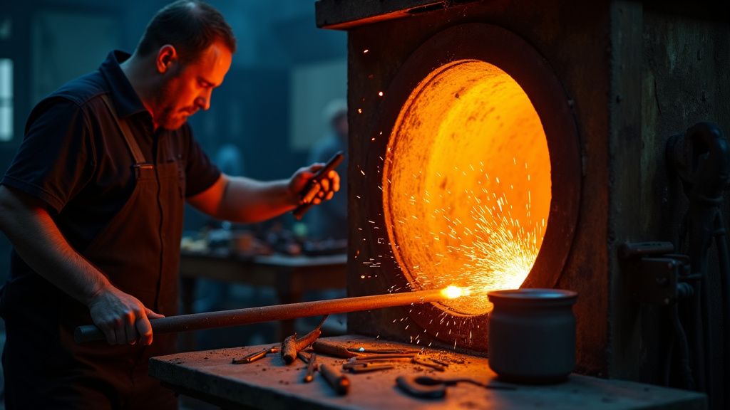 Détail du processus de soufflage avec les différentes étapes de transformation du verre