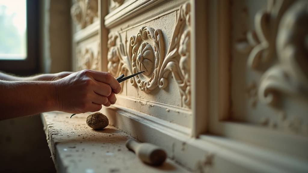 Détail d'une rosace en staff ornemaniste