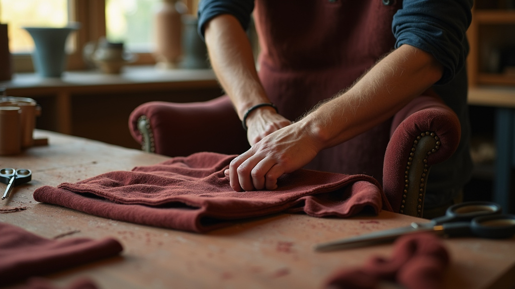 Atelier de tapissier décorateur avec outils et matériaux de travail