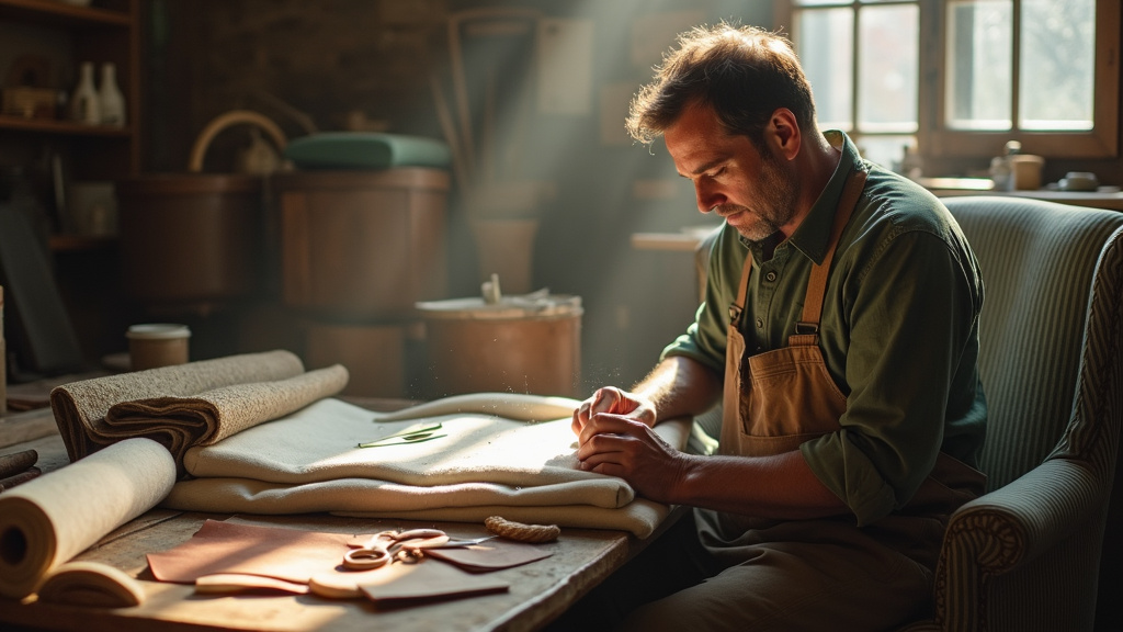 Outils traditionnels du tapissier dans un atelier bien rangé