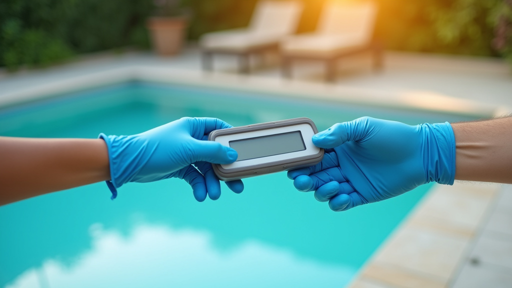 Technicien piscine inspectant une piscine naturelle avec système de filtration biologique